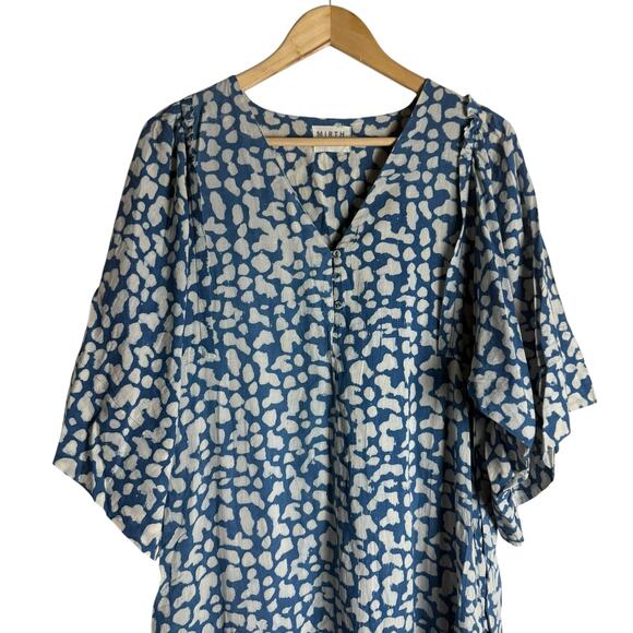 Mirth Coba Blue Mosaic Print V-Neck Kaftan Boho Coastal Beach Maxi Dress Size M - Picture 3 of 11